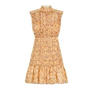 Shona Joy 'Colette' Yellow Chiffon High Neck Sleeveless Corded Mini Dress Size